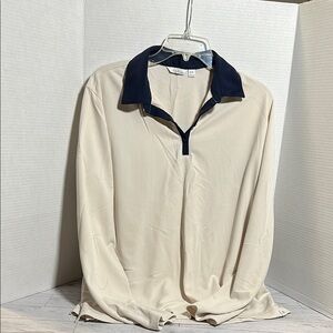 Lady Hagen Cream and Blue Oversized Polo Shirt